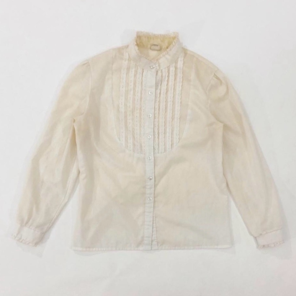 Vintage 70s Boho Lace Bib Blouse Sz 14 but fits like Modern Large